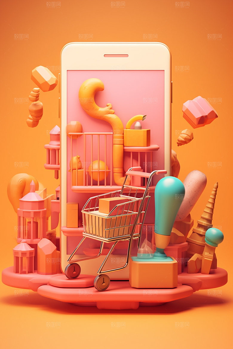手机购物网购3D模型