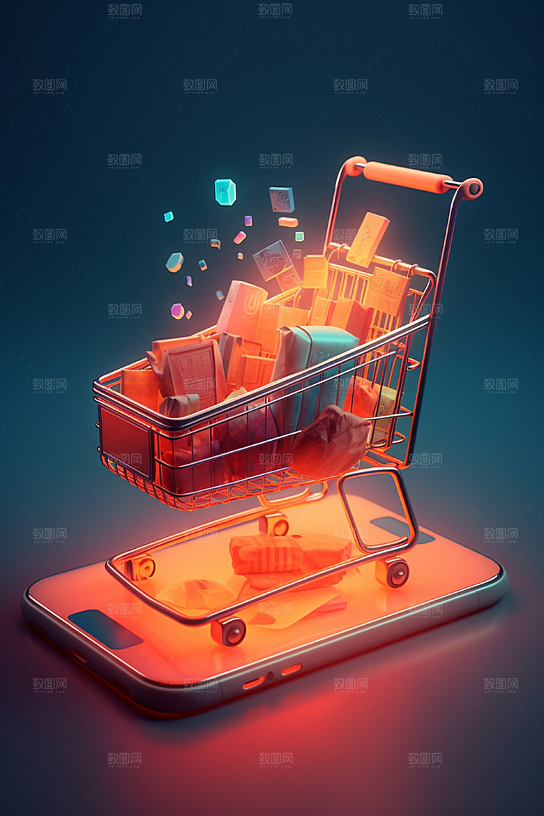 手机购物3D立体模型