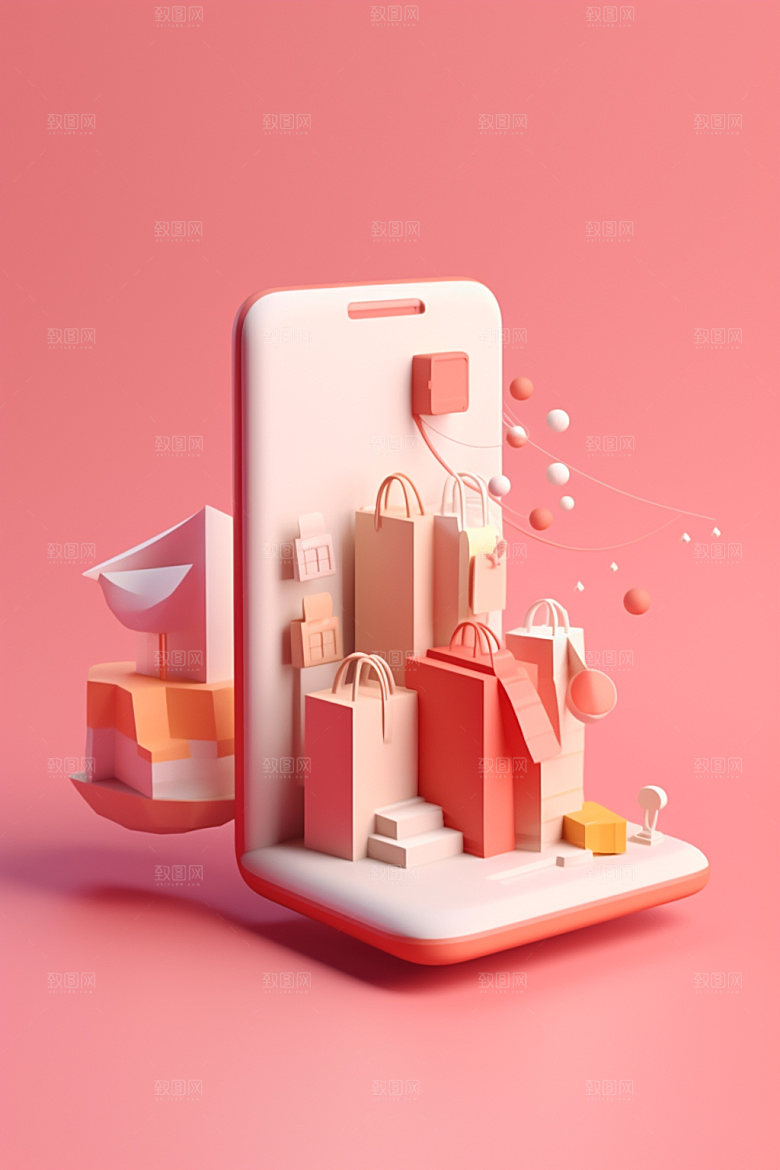 手机购物科技感3D模型