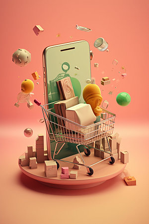 手机购物网购立体模型