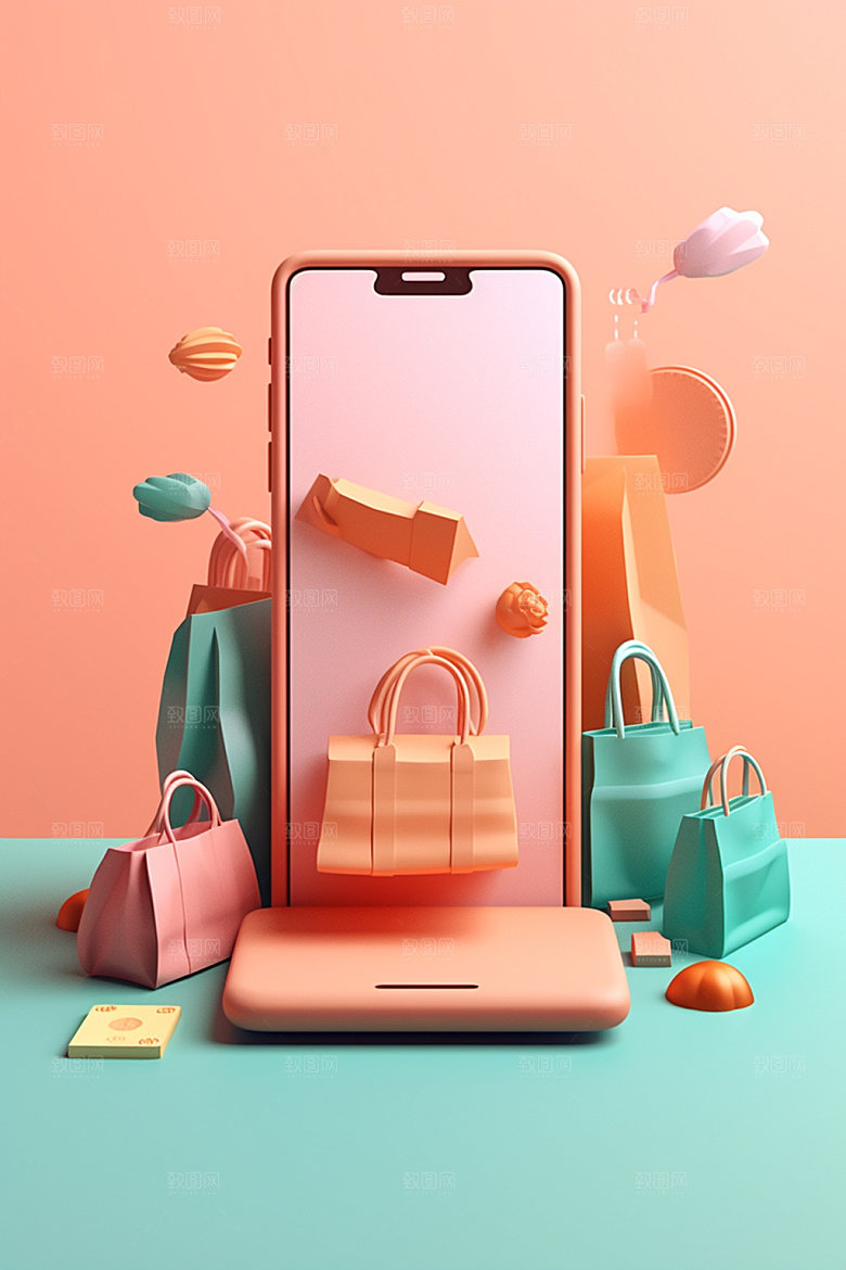 手机购物立体3D模型