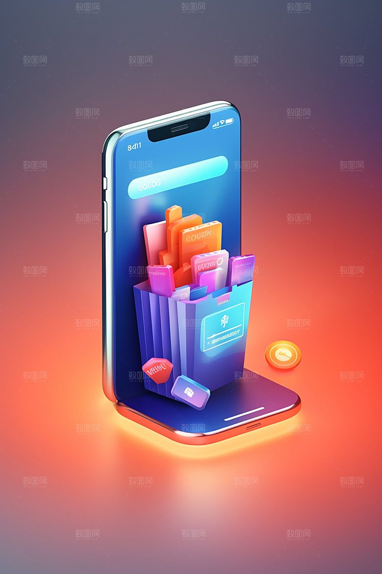 手机购物3D卡通模型