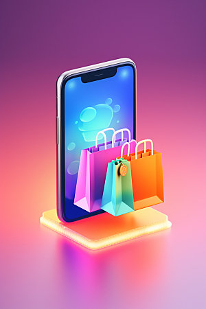 手机购物网购科技感模型