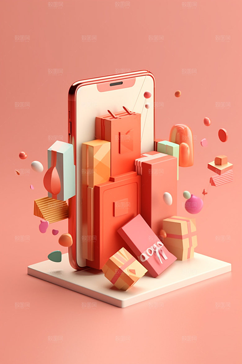 手机购物科技感3D模型