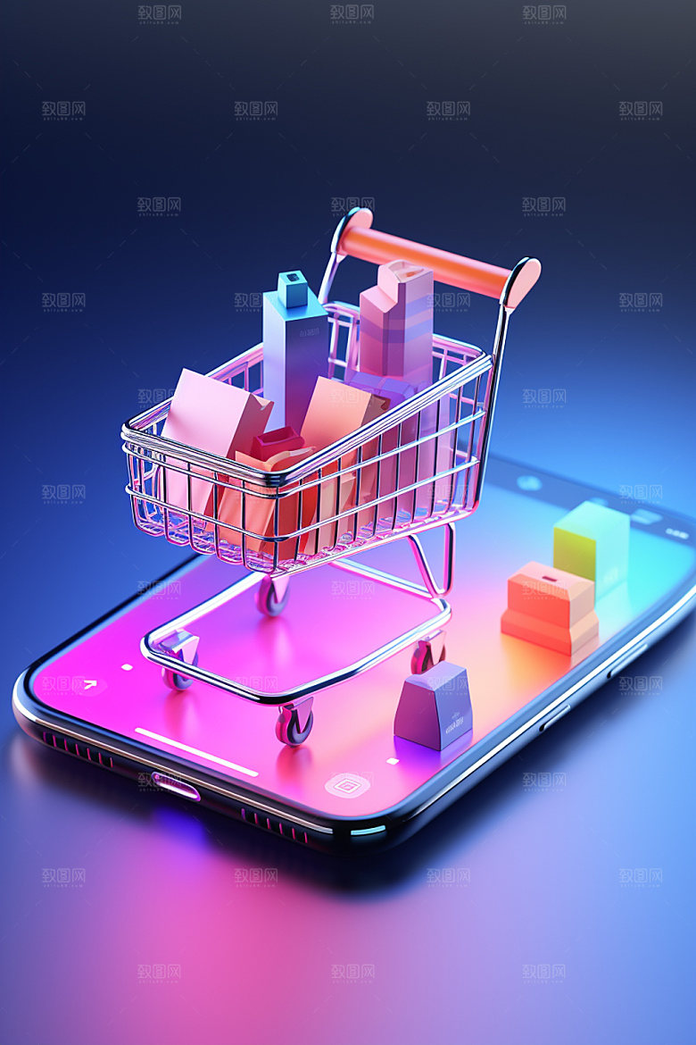 手机购物3D卡通模型