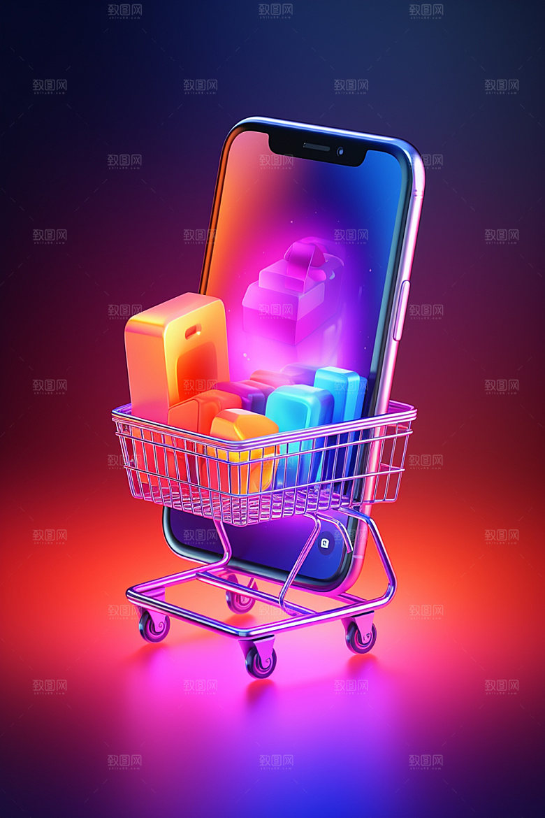 手机购物3D立体模型