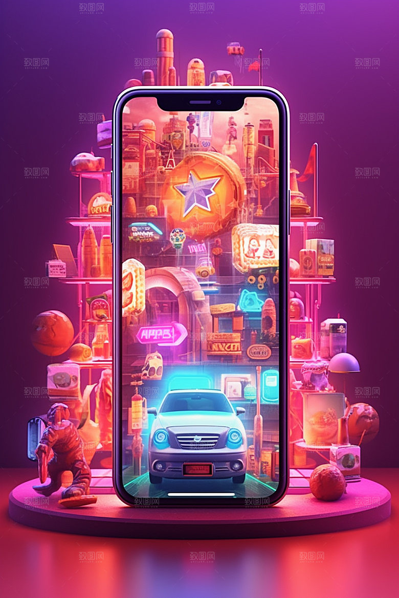 手机购物科技感立体模型