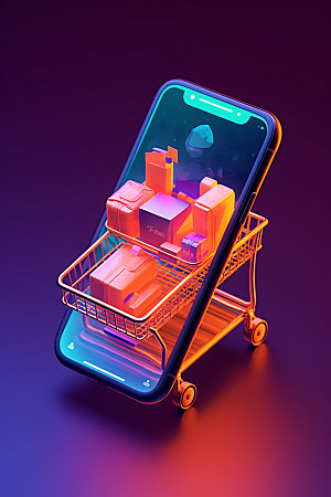 手机购物3D卡通模型