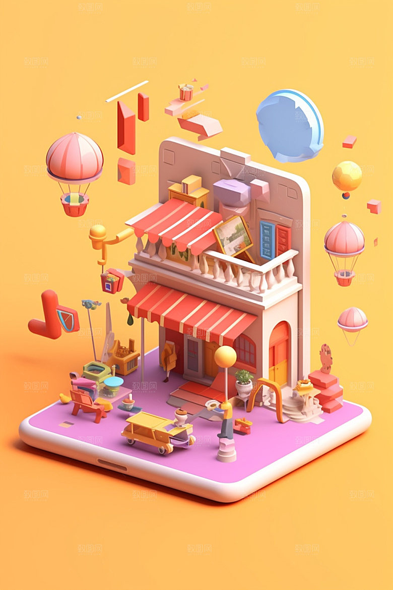 手机购物促销3D模型