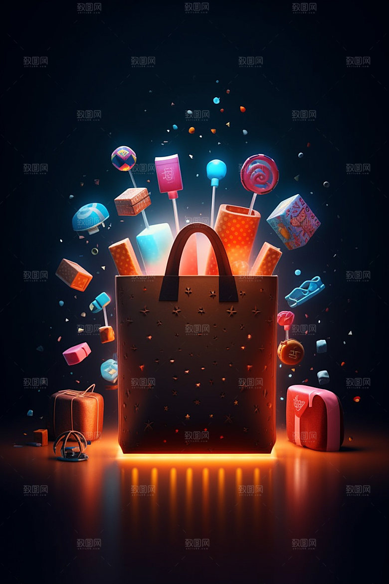 手机购物采购科技感模型