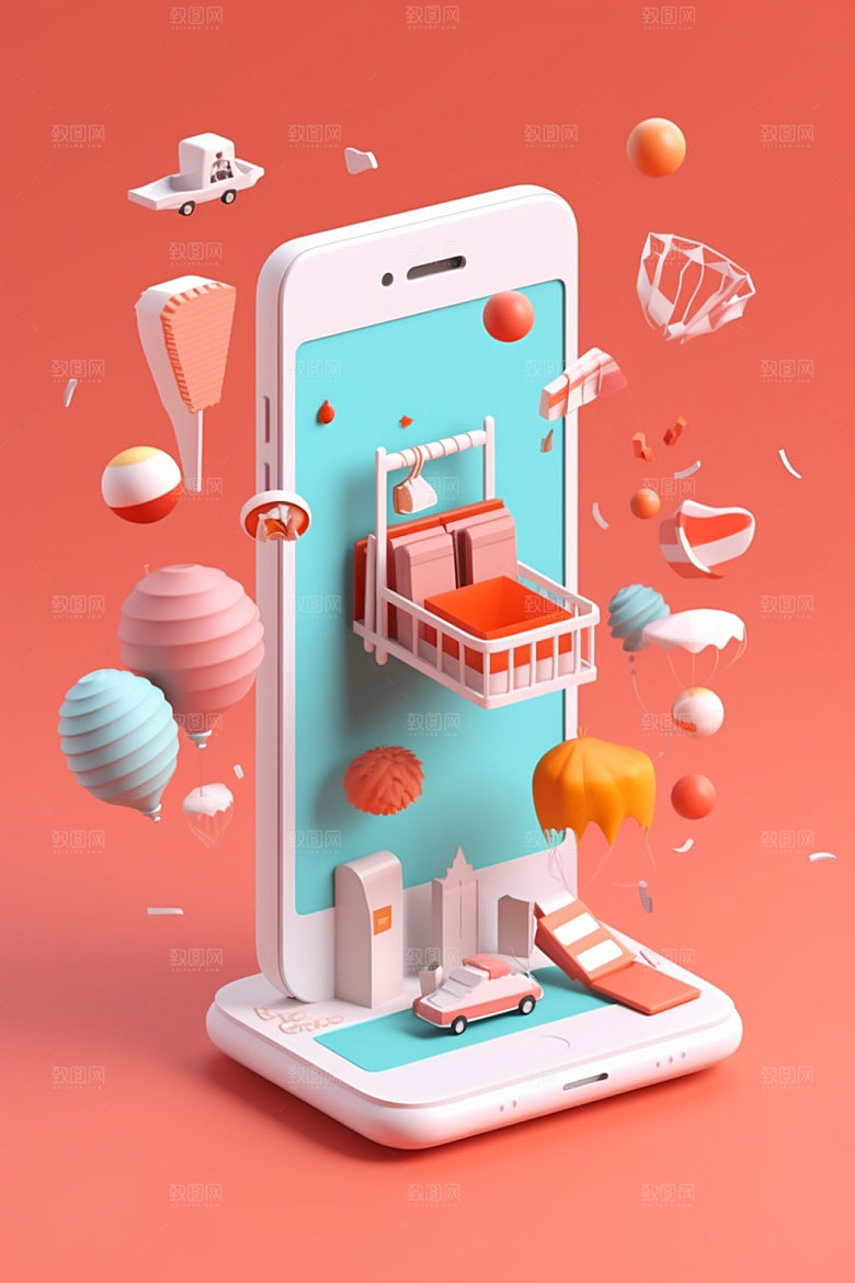 手机购物活动3D模型