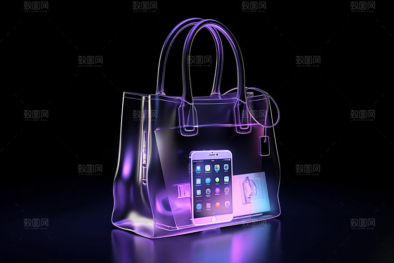 手机购物卡通科技感模型