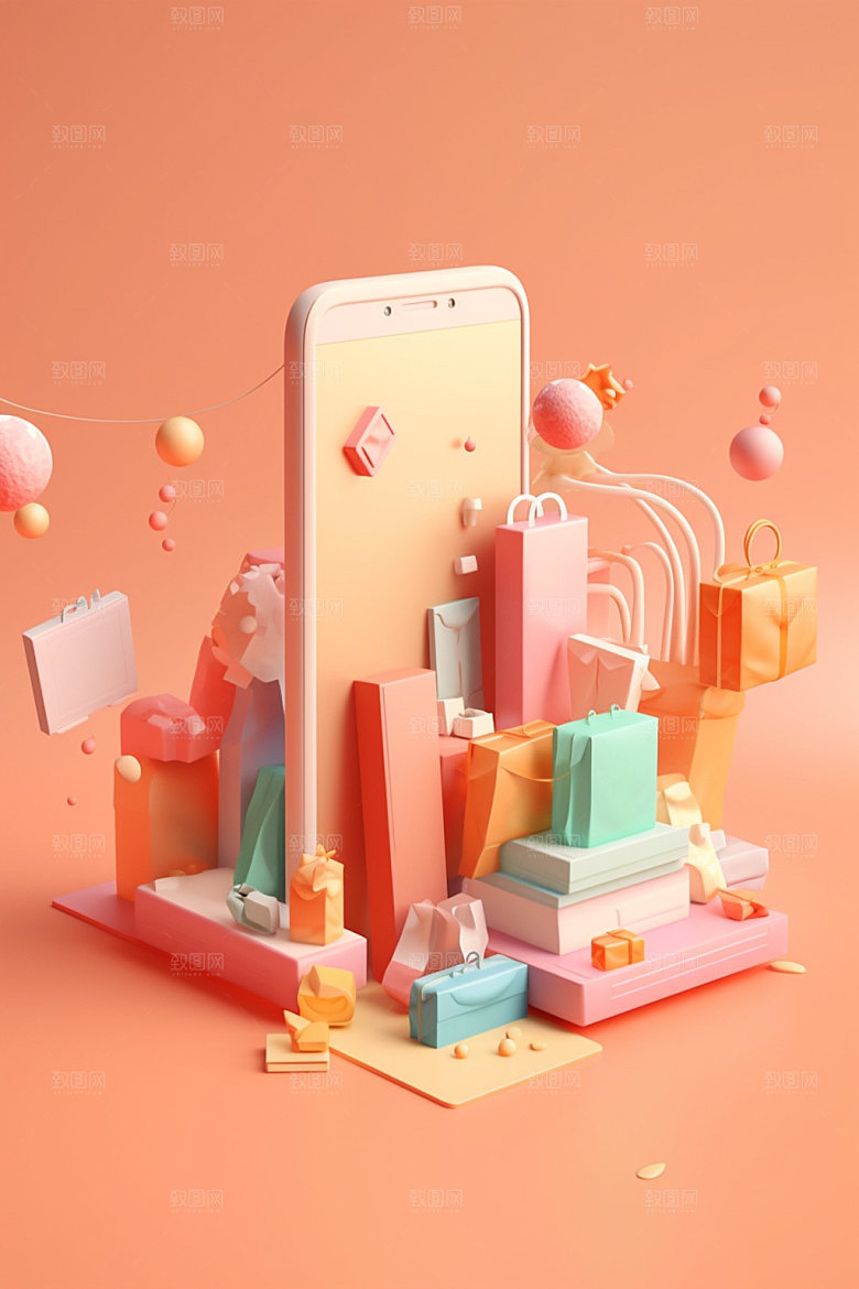 手机购物3D立体模型