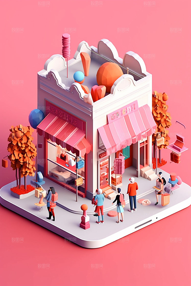 手机购物电商3D模型