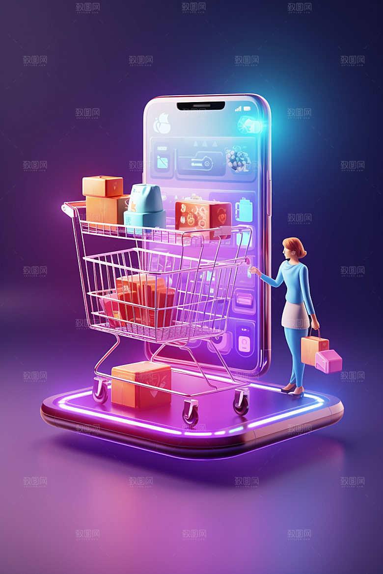 手机购物科技感3D模型