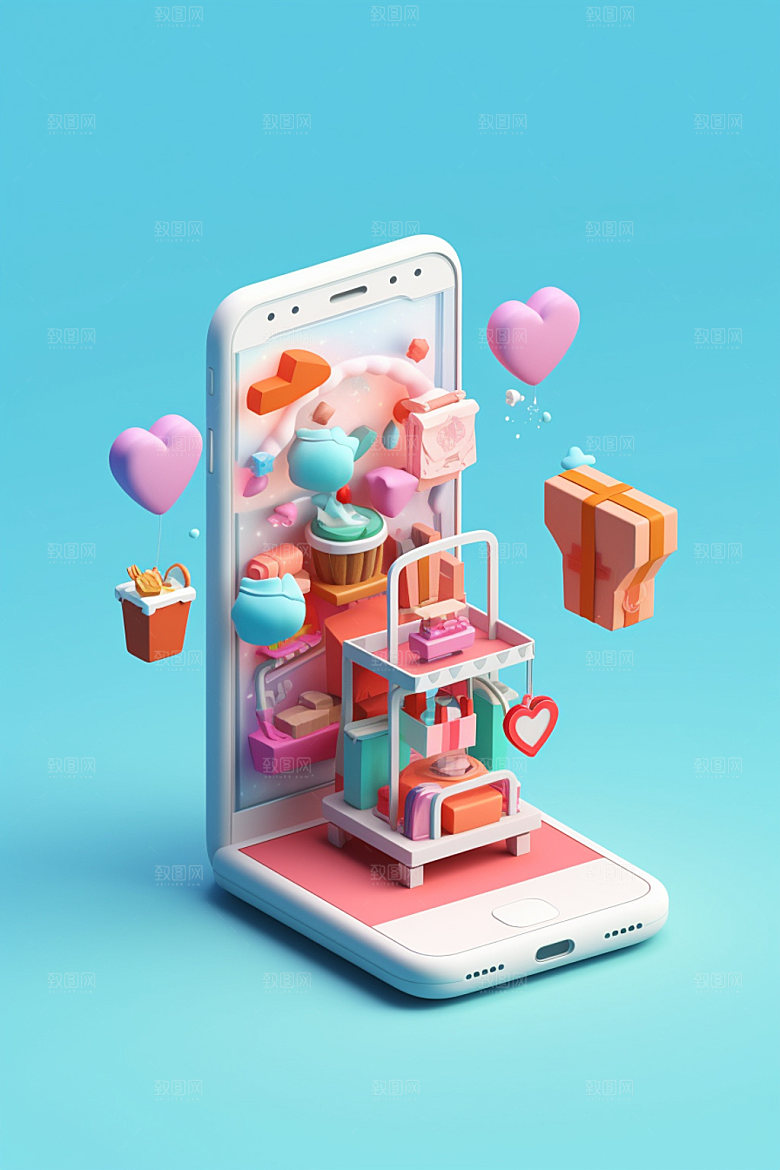 手机购物立体活动模型