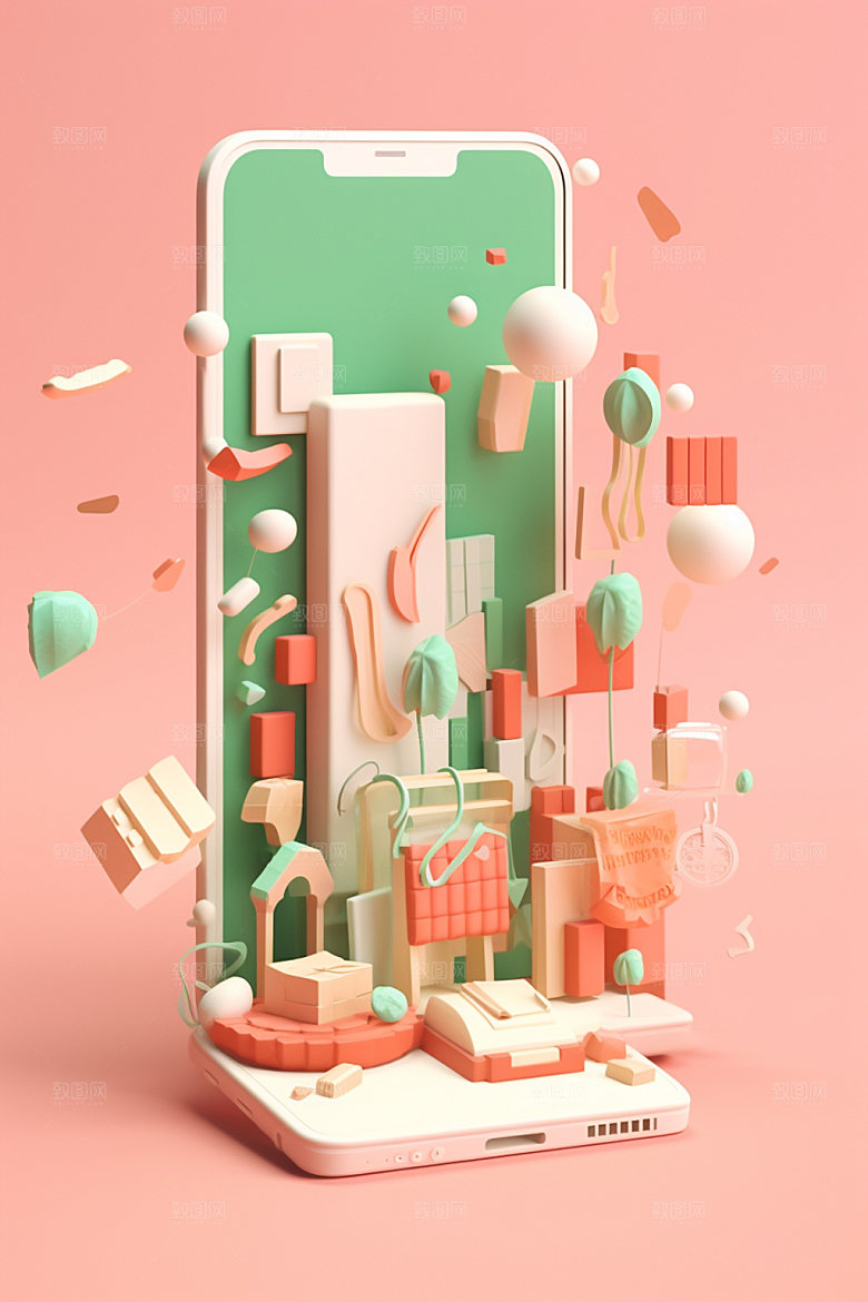 手机购物3D立体模型