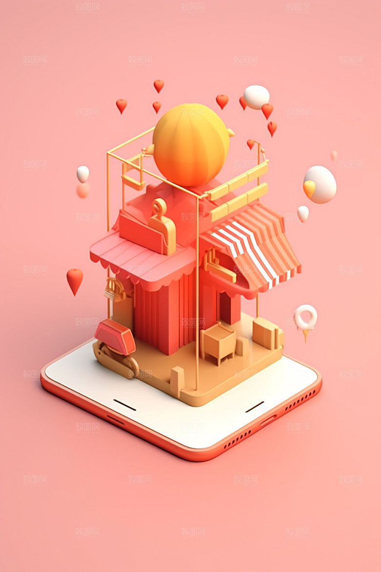 手机购物3D卡通模型