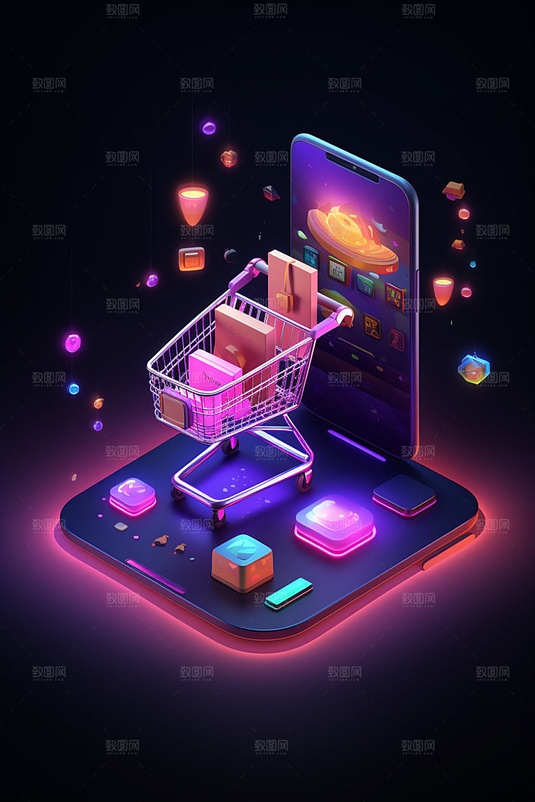 手机购物3D科技感模型
