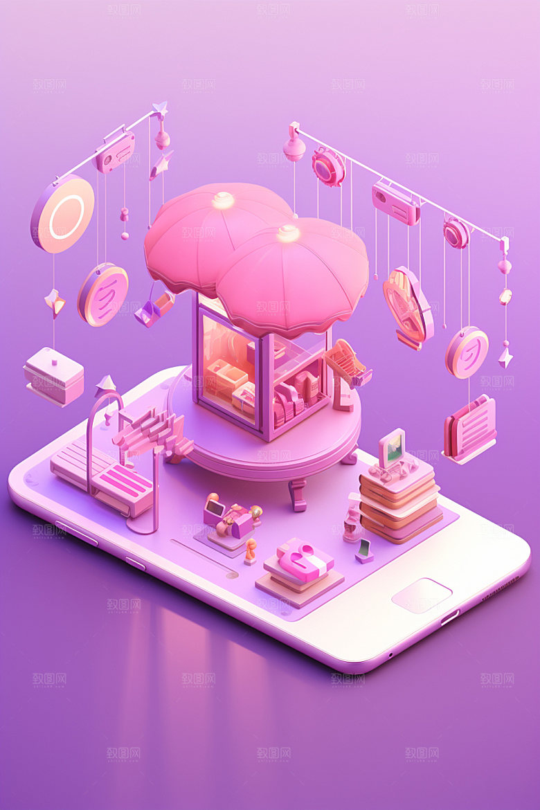 手机购物活动3D模型