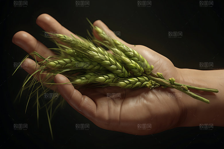 手捧稻谷粮食高清摄影图
