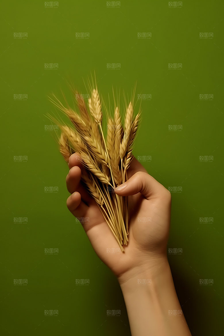 手捧稻谷小麦丰收摄影图