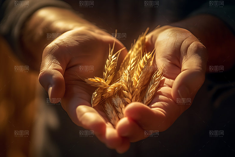 手捧稻谷秋收丰收摄影图