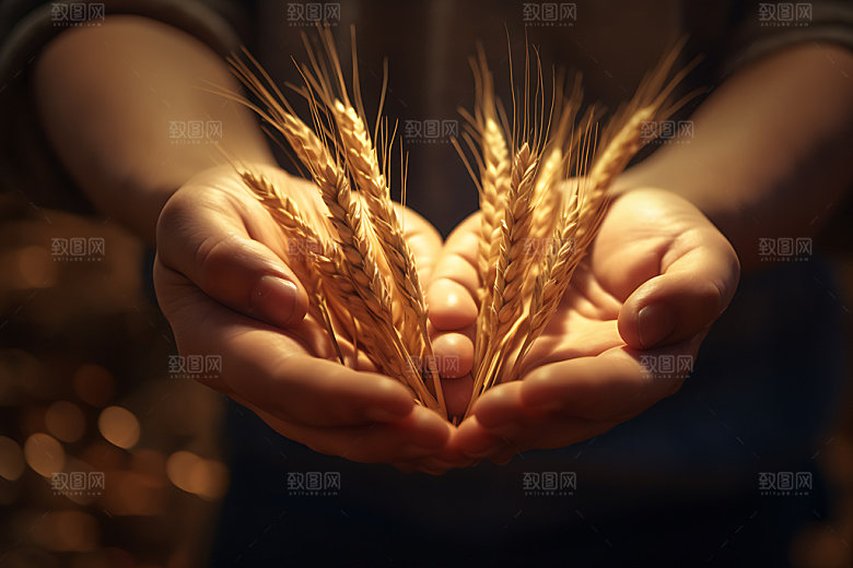 手捧稻谷农业小麦摄影图