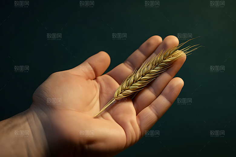 手捧稻谷秋收耕作摄影图