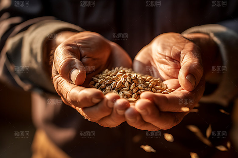 手捧稻谷乡村农业摄影图