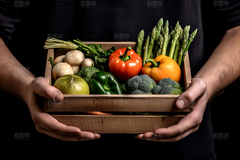 手捧蔬菜瓜果搬运蔬菜摄影图