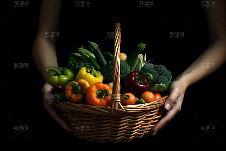 手捧蔬菜搬运蔬菜生活场景摄影图