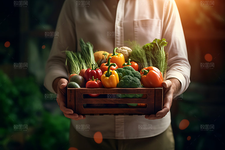 手捧蔬菜农场生活高清摄影图