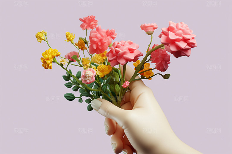 母亲节手捧花鲜艳多彩矢量模型