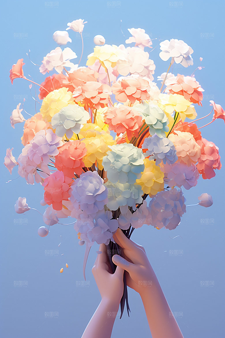 母亲节感恩节手持鲜花矢量模型
