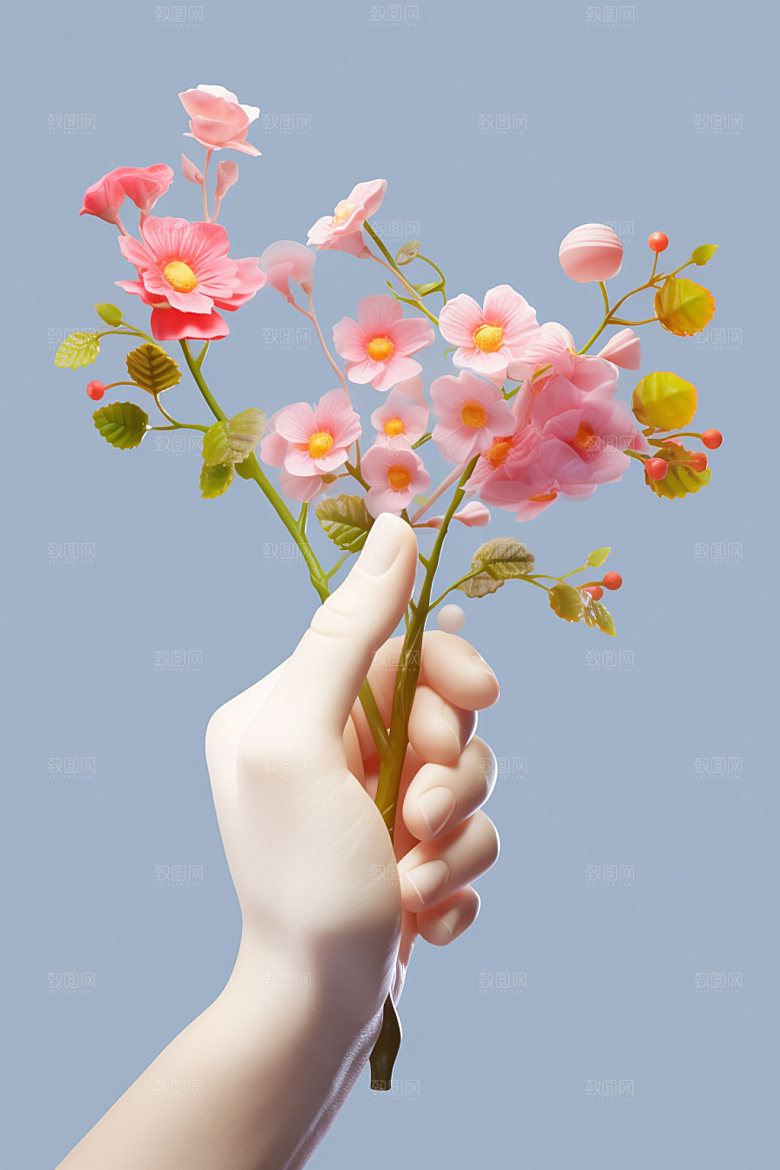 母亲节手持鲜花感恩节矢量模型