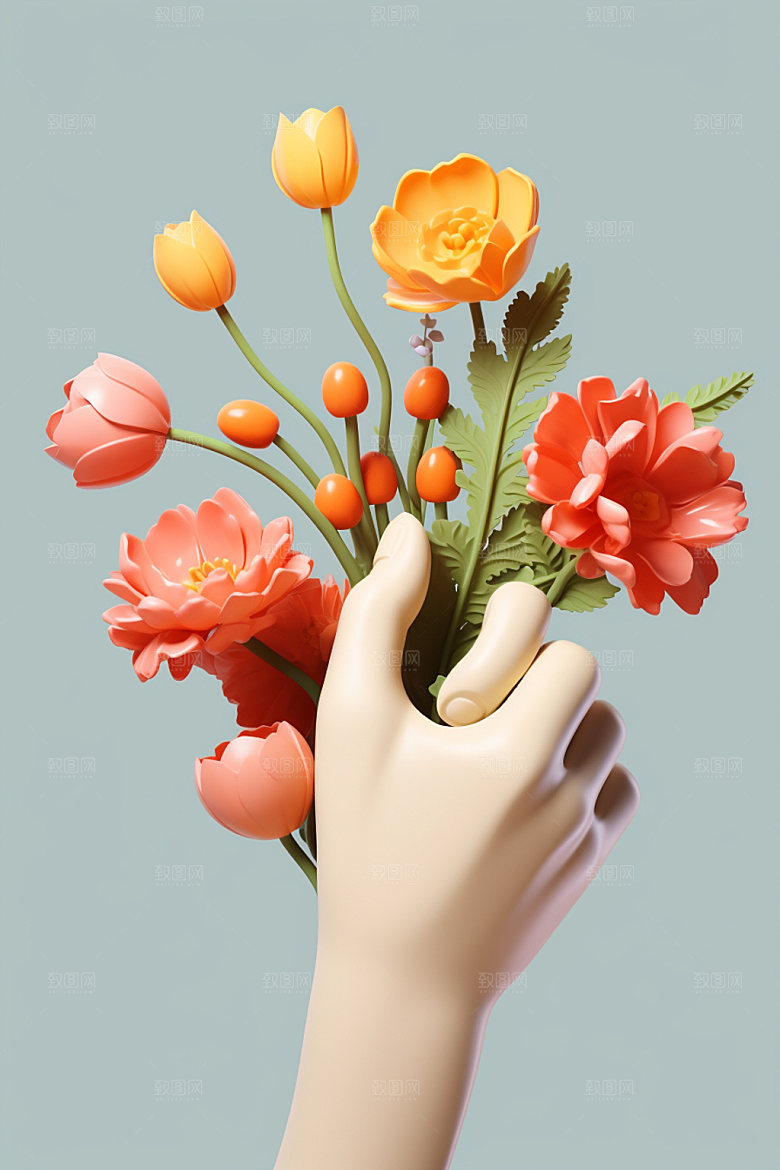 母亲节手捧花感恩节矢量模型
