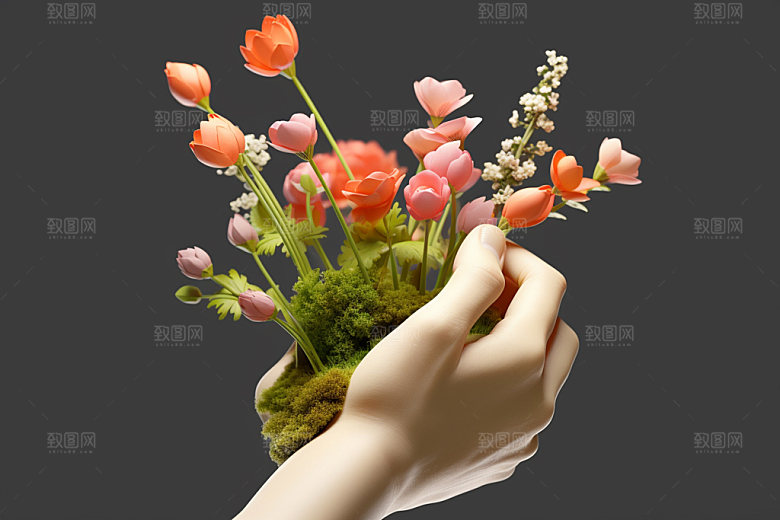 母亲节花卉花束手捧花矢量模型