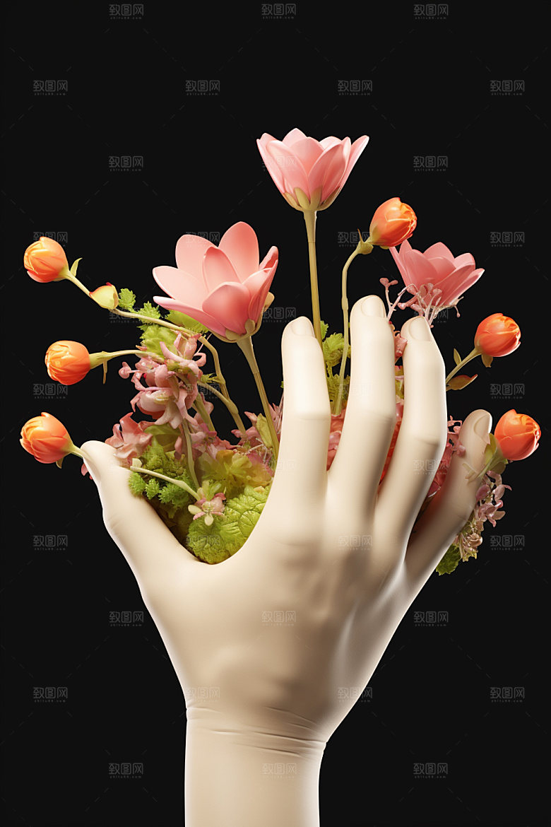 母亲节感恩节手持鲜花矢量模型