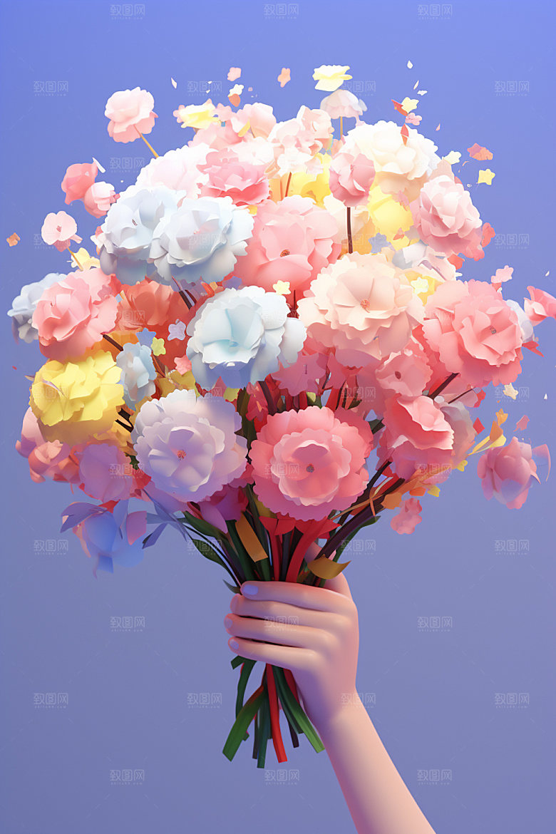 母亲节手捧花鲜艳多彩矢量模型