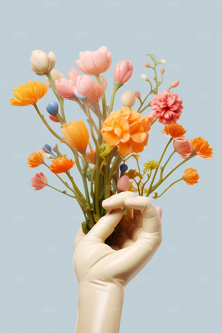 母亲节手捧花手持鲜花矢量模型