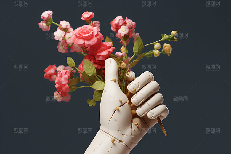 母亲节花卉花束手持鲜花矢量模型