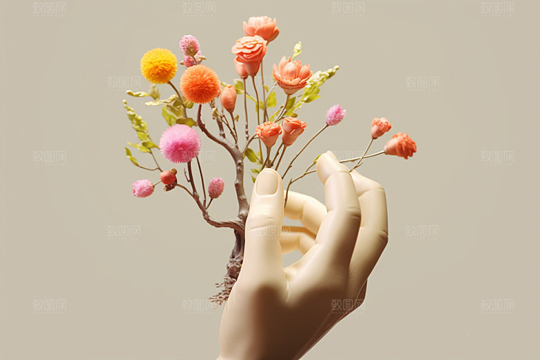 母亲节花卉花束手持鲜花矢量模型