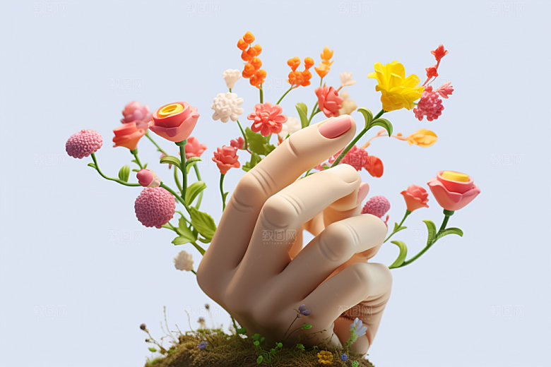 母亲节感恩节手捧花矢量模型