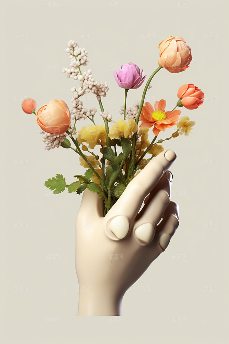 母亲节手捧花感恩节矢量模型