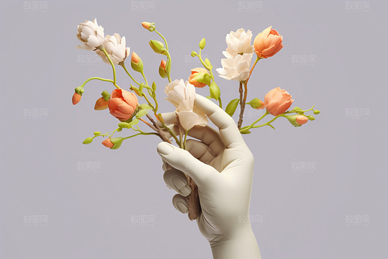 母亲节手捧花手持鲜花矢量模型