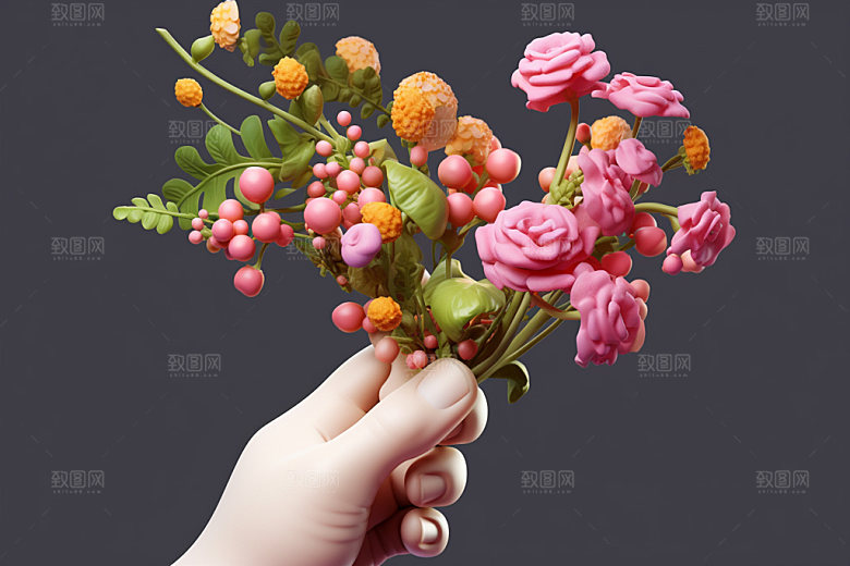 母亲节手持鲜花手捧花矢量模型