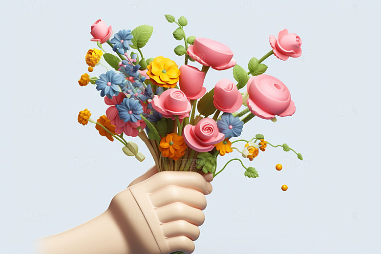 母亲节手捧花花卉花束矢量模型