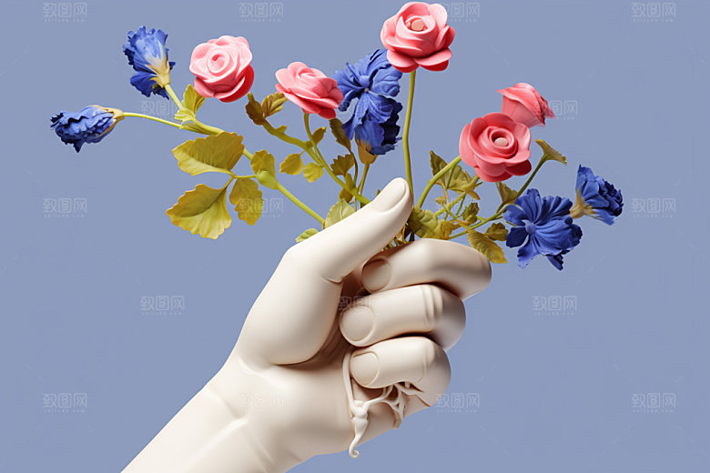 母亲节感恩节手持鲜花矢量模型