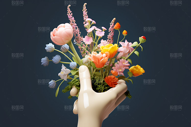 母亲节手捧花手持鲜花矢量模型